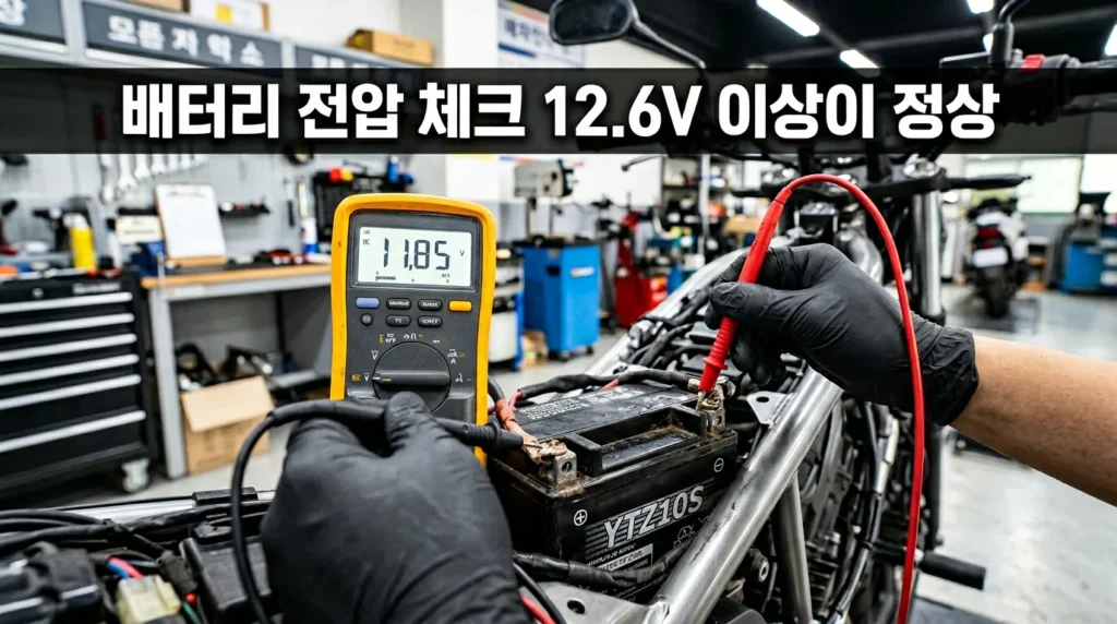 오토바이 배터리 전압 멀티미터 점검