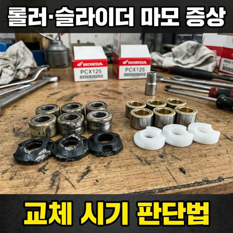 PCX125,웨이트롤러,슬라이드피스,CVT마모,롤러교체시기,PCX구동계,스쿠터정비,혼다PCX,구동계점검,PCX소모품