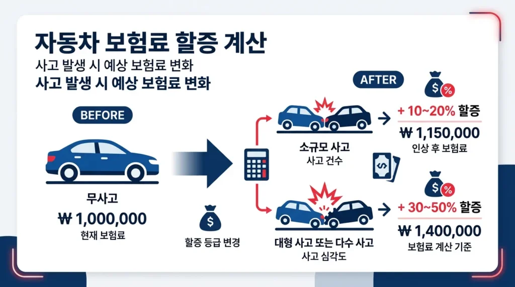 자동차 보험 사고 후 할증 계산법 2026 등급 점수 인포그래픽