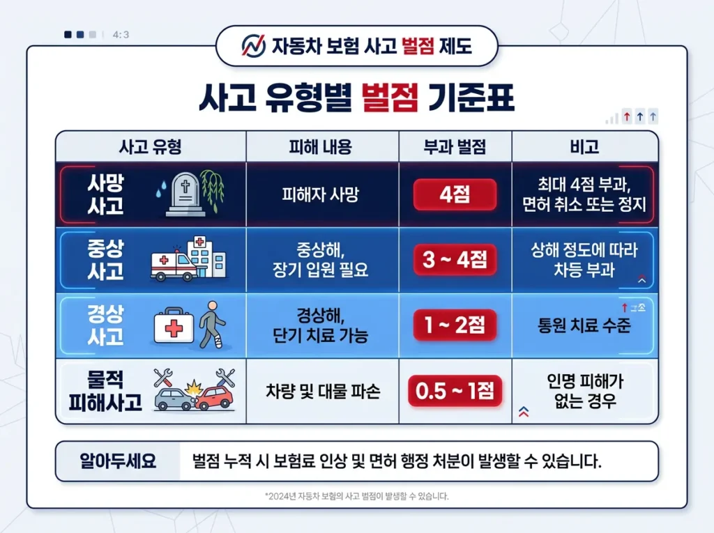 자동차 보험 사고점수 표 사망 부상 물적 점수 인포그래픽 2026