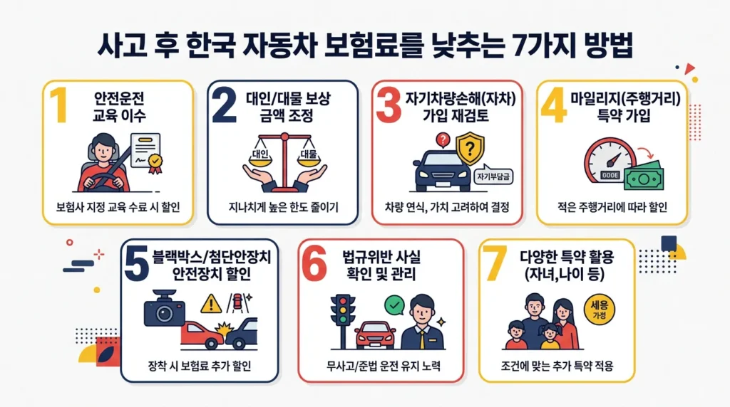 자동차 보험 할증 줄이는 전략 7가지 비교 인포그래픽 2026