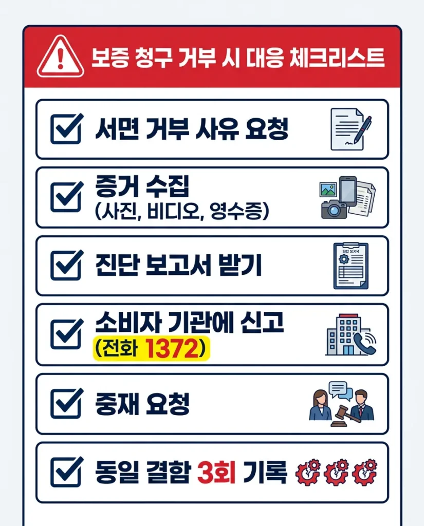 자동차 무상수리 영수증 진단서 보관 체크리스트 실측 사진