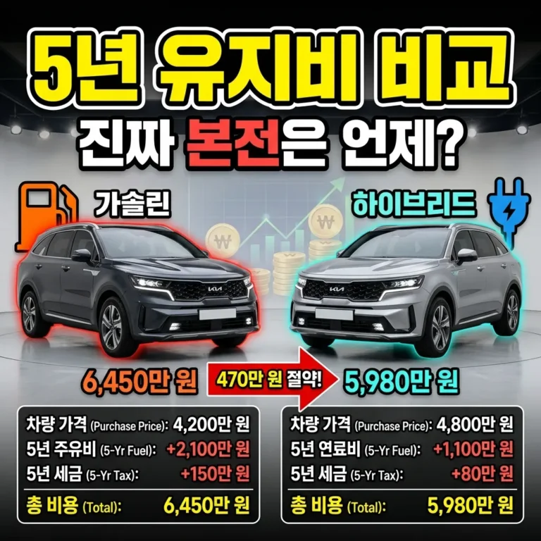 쏘렌토 가솔린 하이브리드 5년 유지비 비교, 진짜 본전은 언제?