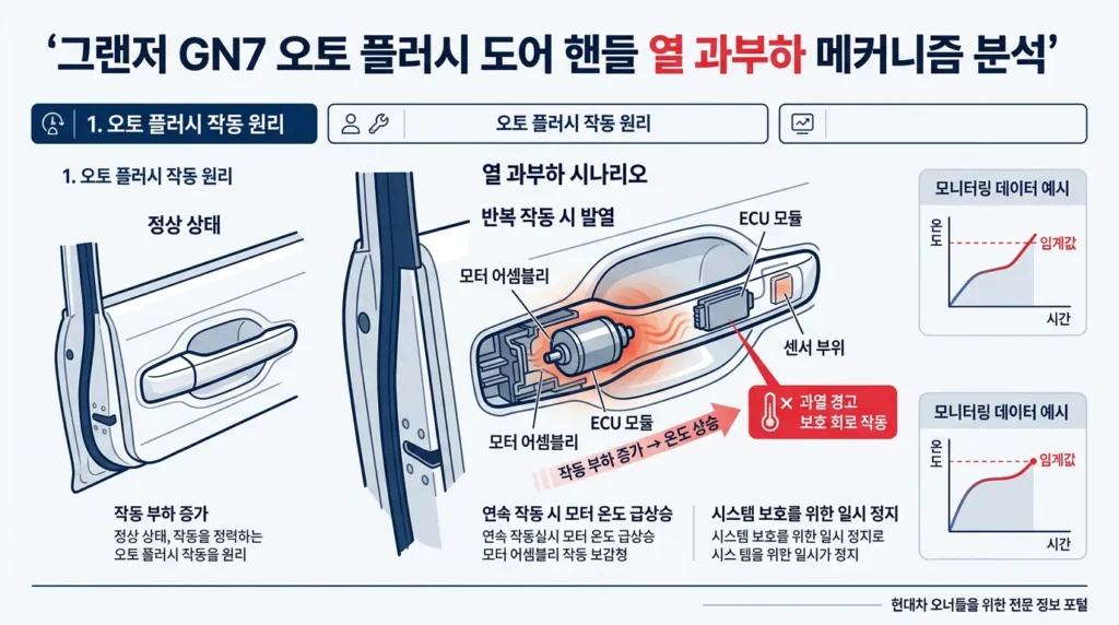 그랜저 GN7 오토 플러시 도어핸들 발열 결함 DHS 무상수리 완벽 가이드 2026 인포그래픽