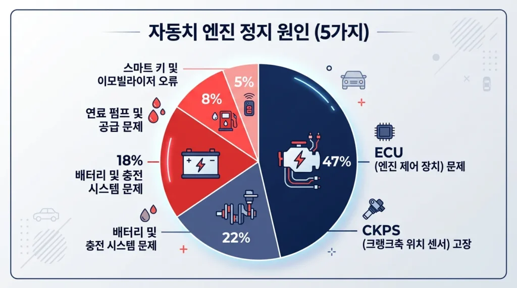 그랜저 GN7 시동꺼짐 5대 원인 비율 다이어그램 ECU CKPS 배터리 연료펌프
