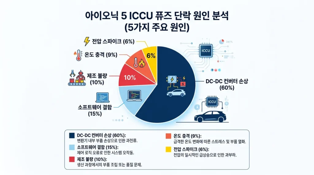 아이오닉5 ICCU 퓨즈 끊김 원인 5가지 비율 인포그래픽 2026 통계