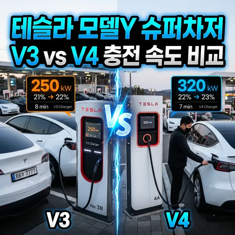 테슬라 모델Y 슈퍼차저 V3 vs V4 충전 속도 비교 (2026년 한국 실측)