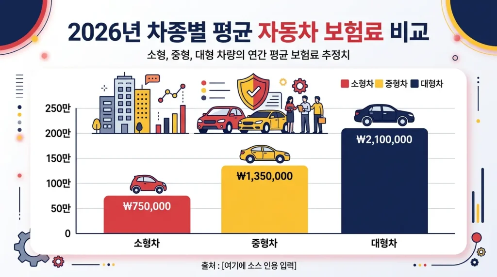 차종별 자차보험료 평균 비교 인포그래픽 경차 중형 대형 2026