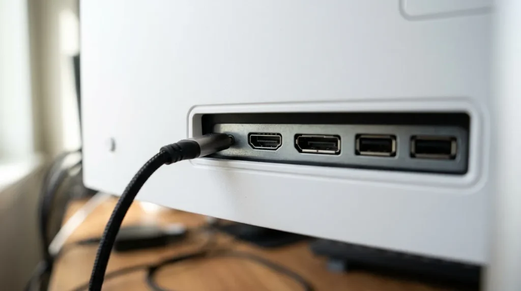 LG 27UP850N 후면 USB-C 90W HDMI DP 포트 디테일