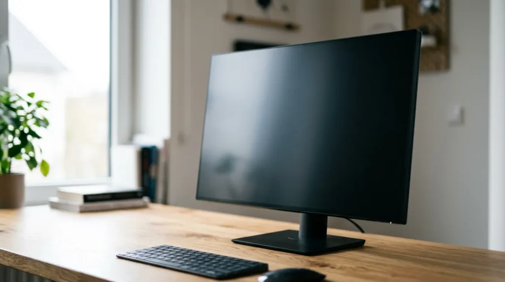 Dell U2725QE 27인치 4K IPS Black 모니터가 책상 위에 놓인 모습