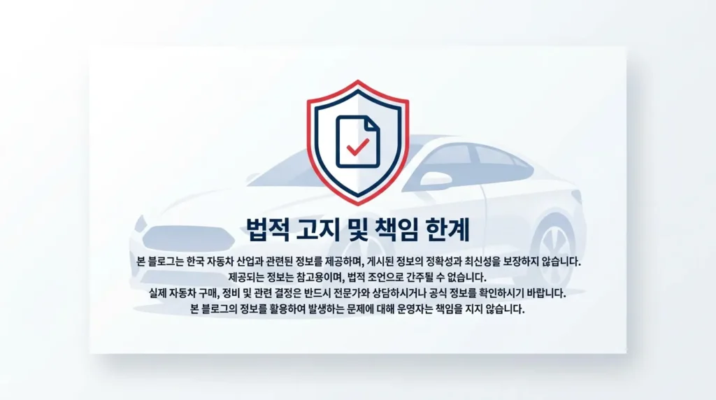ZzantechLife 자동차 정보 면책조항 안내 배너 (AI 생성 시각화)