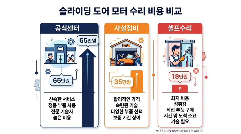 카니발 KA4 PSD 모터 교체 비용 비교 인포그래픽 공식 vs 사설 vs 셀프