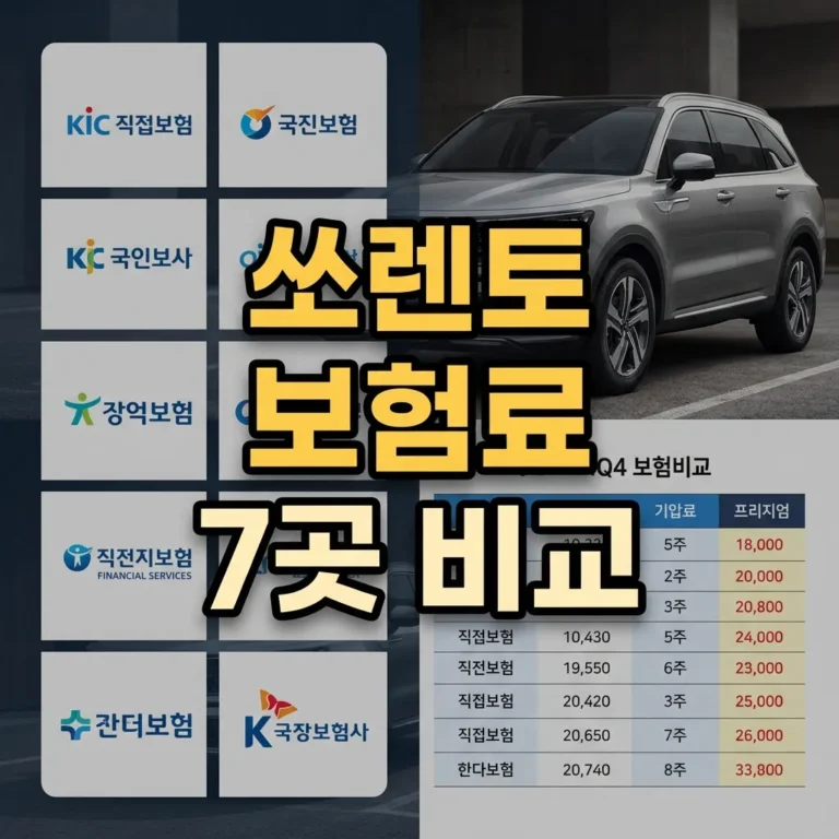 쏘렌토 MQ4 보험료 다이렉트 7곳 비교｜연 47만원 아끼는 7가지 체크포인트