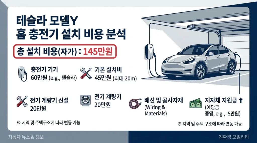 테슬라 모델Y 가정용 충전기 설치 비용 2026 완벽 가이드 인포그래픽