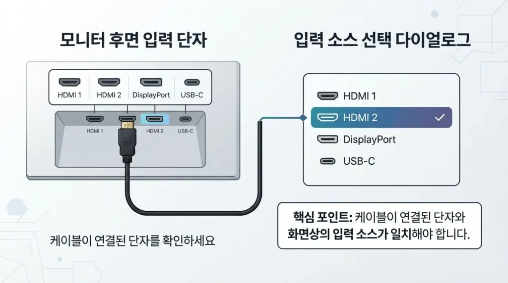 외부 모니터 입력 소스 선택 방법 외부 모니터 HDMI 1 HDMI 2 DisplayPort USB-C 입력 소스 선택