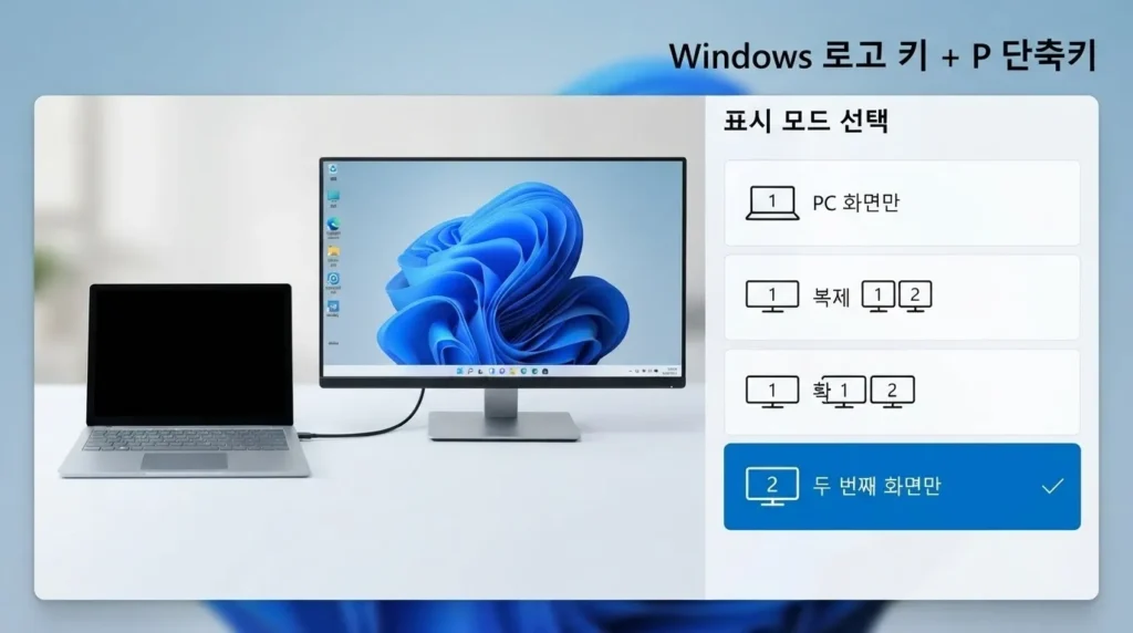 Windows 두 번째 화면만 설정 Windows P 표시 모드에서 두 번째 화면만 선택하는 방법