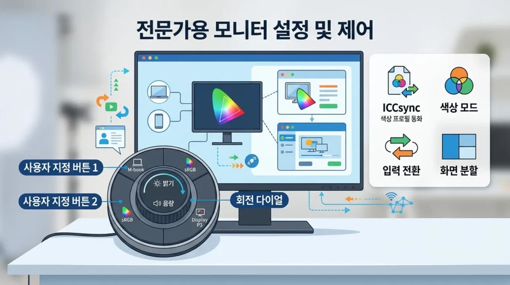 PD3225U Hotkey Puck G2와 Display Pilot 2 설정 BenQ PD3225U Hotkey Puck G2 버튼과 Display Pilot 2 색상 모드 기능 배정
