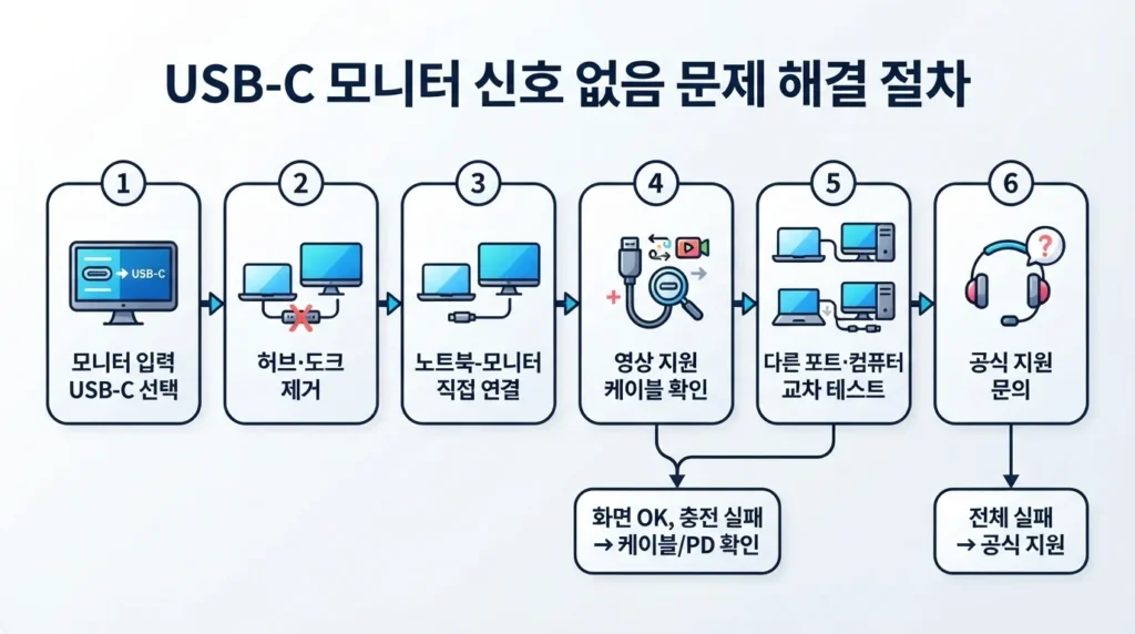 USB-C 모니터 신호 없음과 연결 끊김 해결 순서