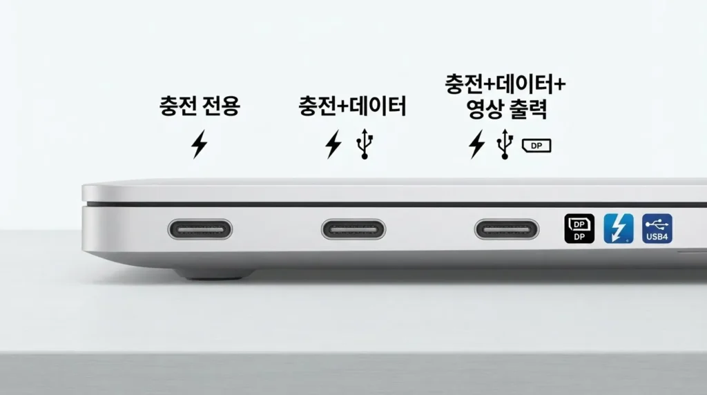USB-C 모니터 연결 전 충전 데이터 영상 출력 포트 기능을 구분하는 방법
