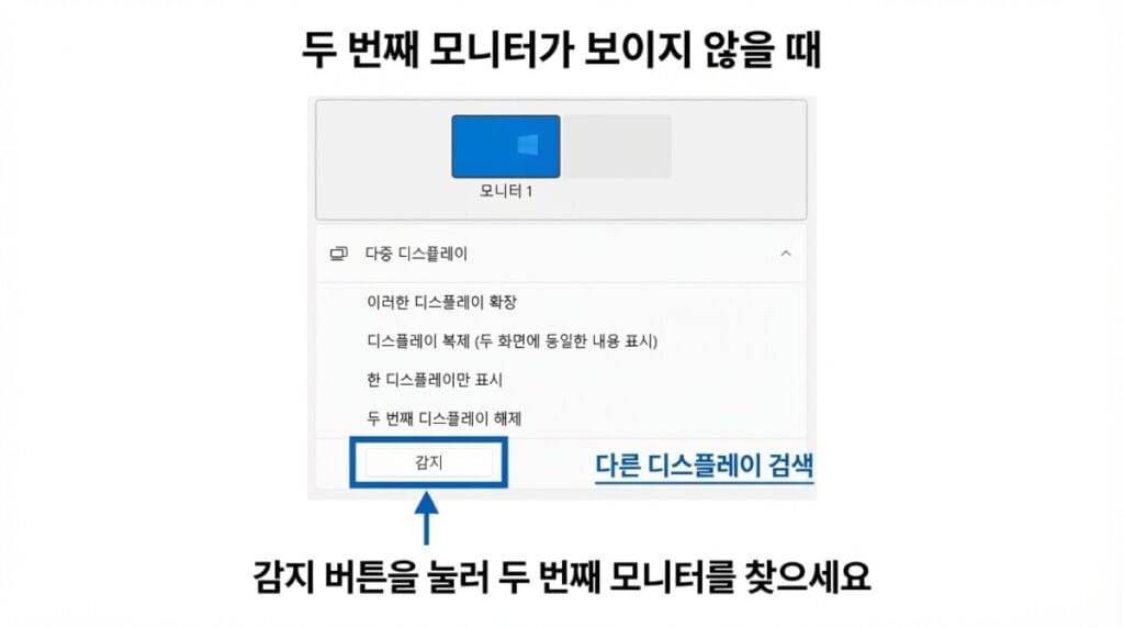 Windows 11 다중 디스플레이 감지 버튼 Windows 11 디스플레이 설정의 다중 디스플레이 감지 버튼 위치