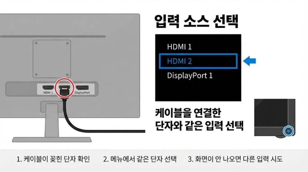 모니터 HDMI DisplayPort 입력 소스 선택 모니터 자체 메뉴에서 HDMI와 DisplayPort 입력 소스를 선택하는 방법