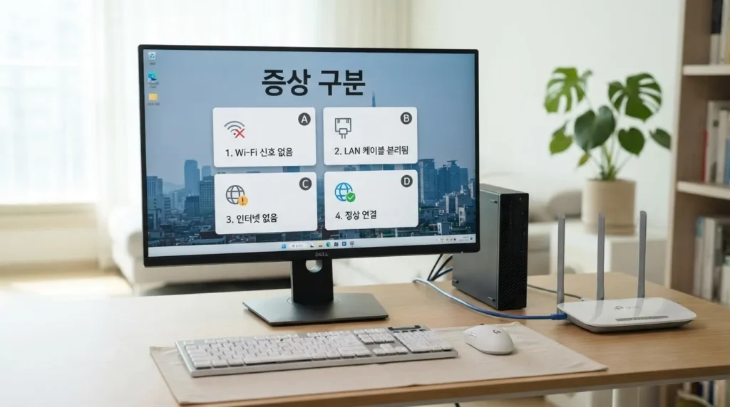 PC 네트워크 연결 안됨 증상 구분 화면