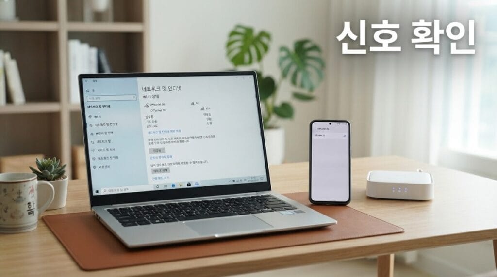 와이파이 신호 세기 확인 와이파이 신호 세기 확인 스마트폰과 노트북 화면