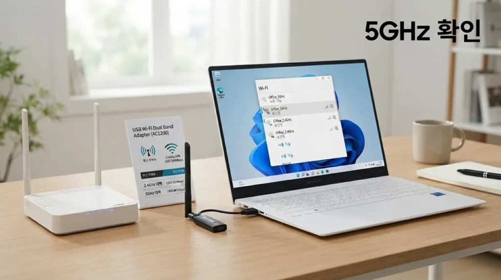 USB 와이파이 동글 5GHz 지원 여부 확인 화면