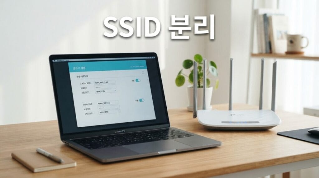 노트북 5g 안뜸 공유기 5GHz SSID 분리 설정 화면