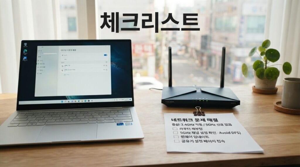 2.4GHz는 되는데 노트북 5g 와이파이 안잡힘 체크리스트