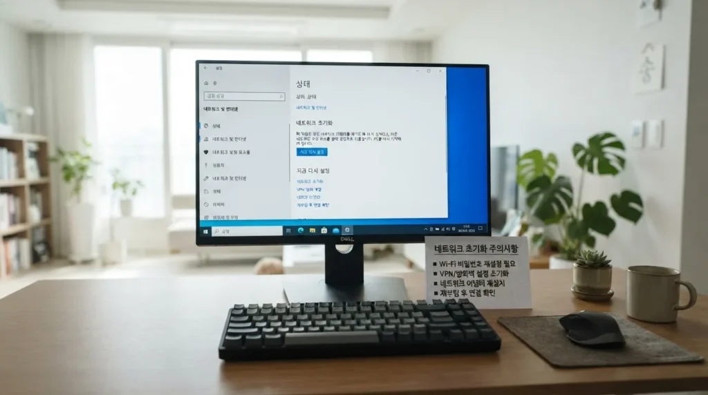 PC 네트워크 초기화와 재설정 방법 화면