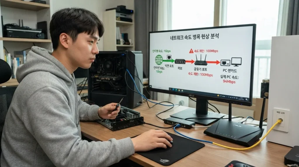1기가 인터넷 100Mbps 확인 1기가 인터넷 100메가 랜선 속도 확인 병목 구조