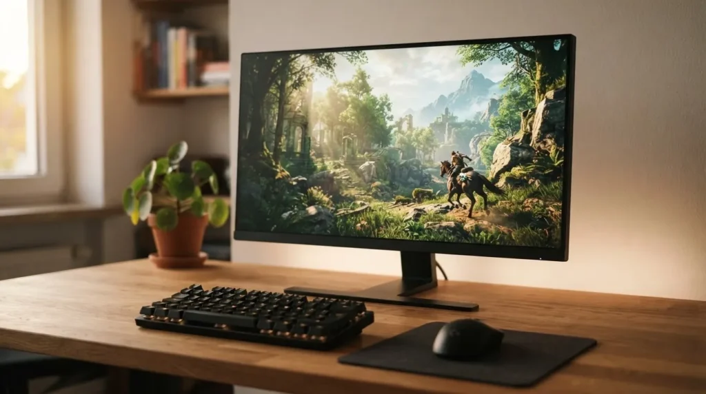 LG 27GS50F 울트라기어 27인치 FHD 180Hz 게이밍 모니터 책상 셋업 히어로 컷
