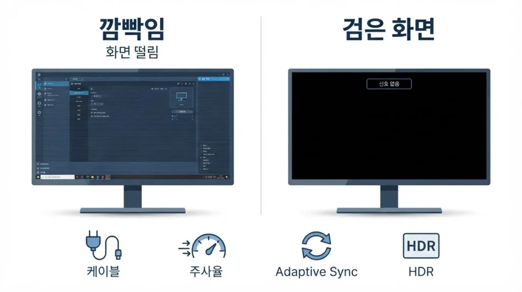 모니터 깜빡거림과 검은 화면 반복 증상 차이