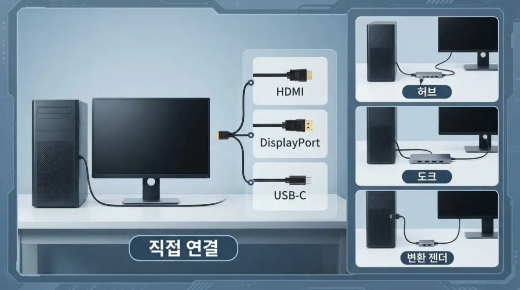 모니터 검은 화면 해결을 위한 HDMI DisplayPort USB-C 직접 연결