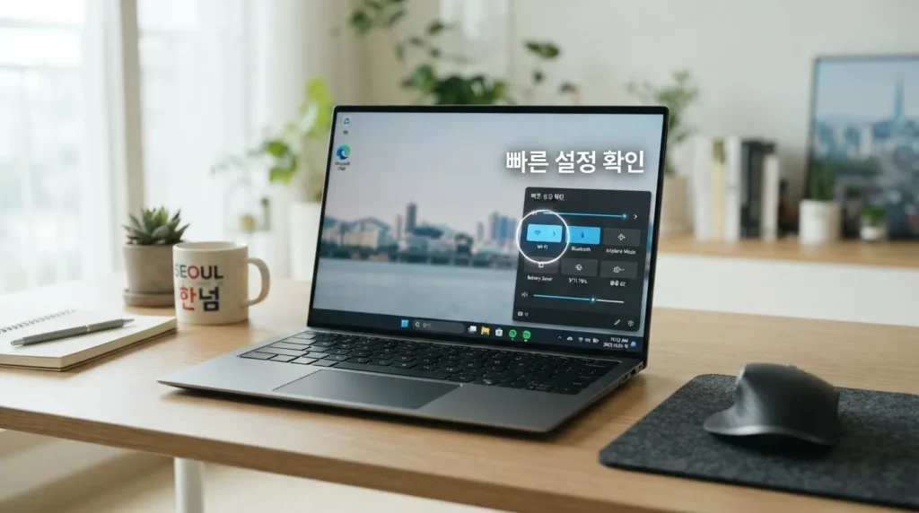 윈도우 11 와이파이 빠른 설정 확인 윈도우 11 와이파이 아이콘 사라짐 빠른 설정 확인 화면