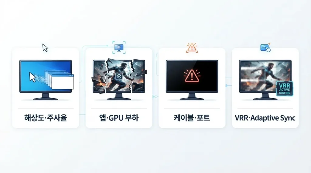 외부 모니터 버벅임 증상 구분 노트북 외부 모니터 버벅임과 화면 끊김 증상을 구분하는 순서