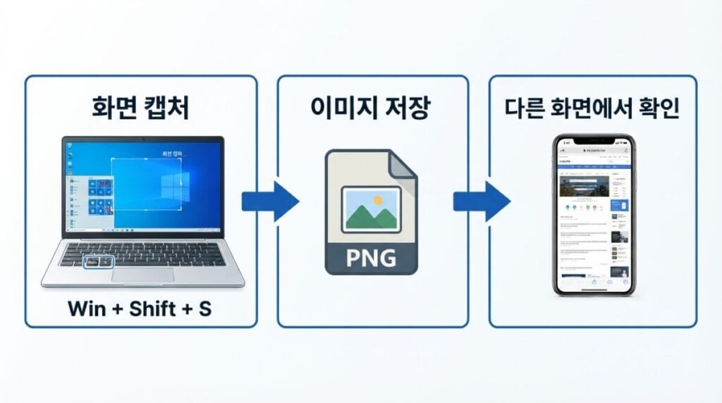 Windows 화면을 캡처한 뒤 스마트폰에서 확인하는 순서