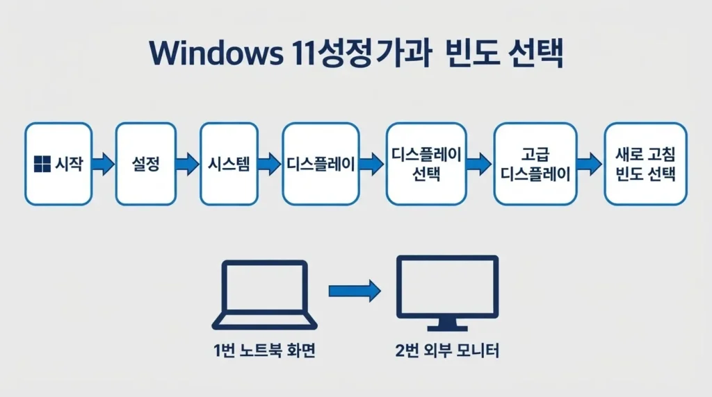 Windows 11 외부 모니터 주사율 설정 Windows 11 노트북 외부 모니터 주사율 고급 디스플레이 설정 순서