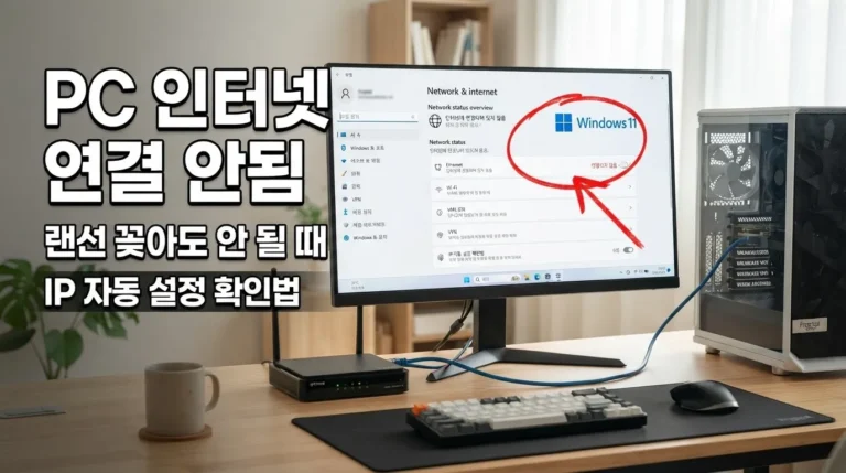 PC 인터넷 연결 안됨, 랜선 꽂아도 안 될 때 IP 자동 설정 확인방법 5가지