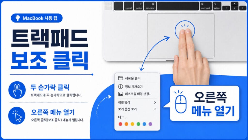 맥북 오른쪽 클릭 설정 MacBook 트랙패드 설정에서 두 손가락 보조 클릭을 선택하는 위치