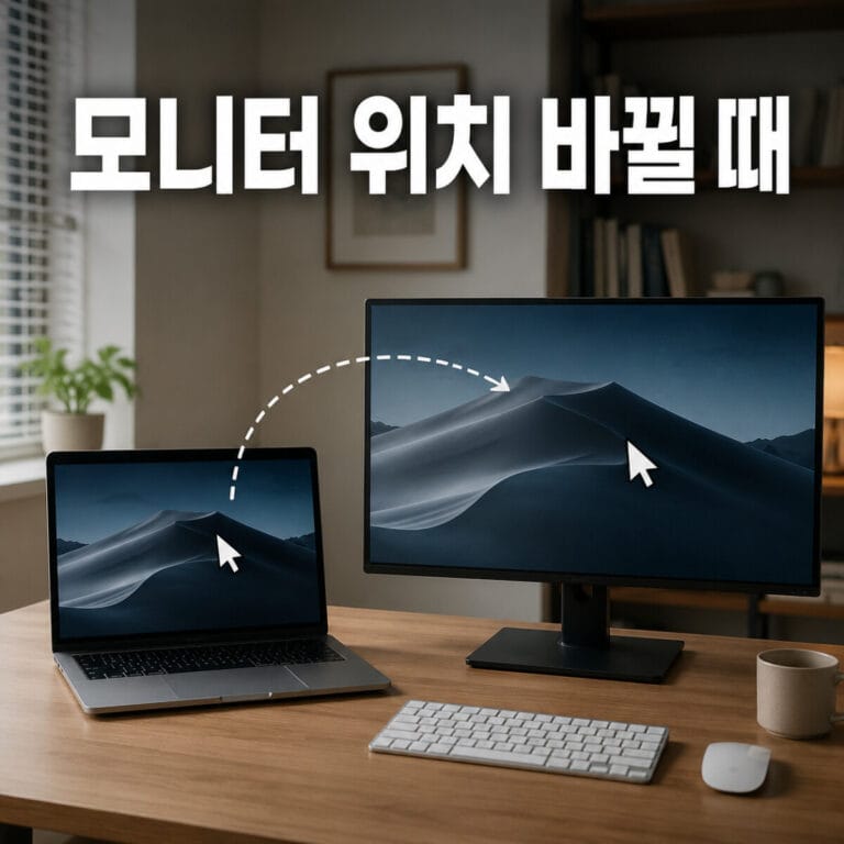 맥북 외장 모니터 위치 바뀔 때｜디스플레이 배열·주 화면 설정