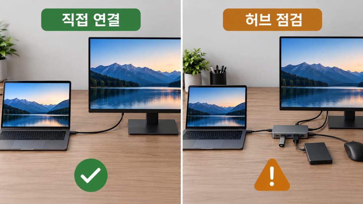 직결과 허브 연결 비교