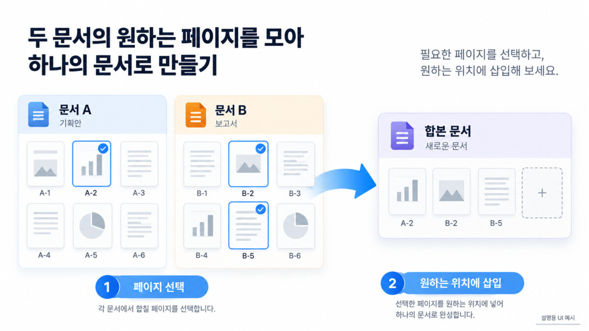 두 PDF에서 필요한 페이지를 한 합본 사이드바로 옮기는 예시