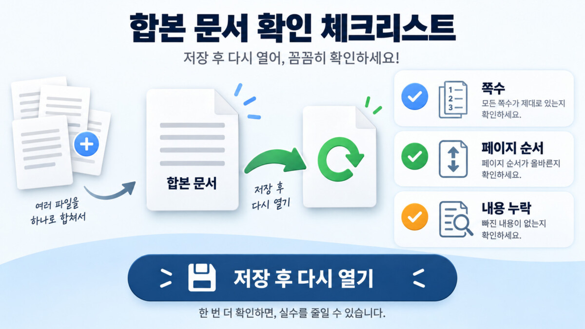 저장한 PDF를 다시 열고 쪽수·순서·누락을 확인하는 점검도