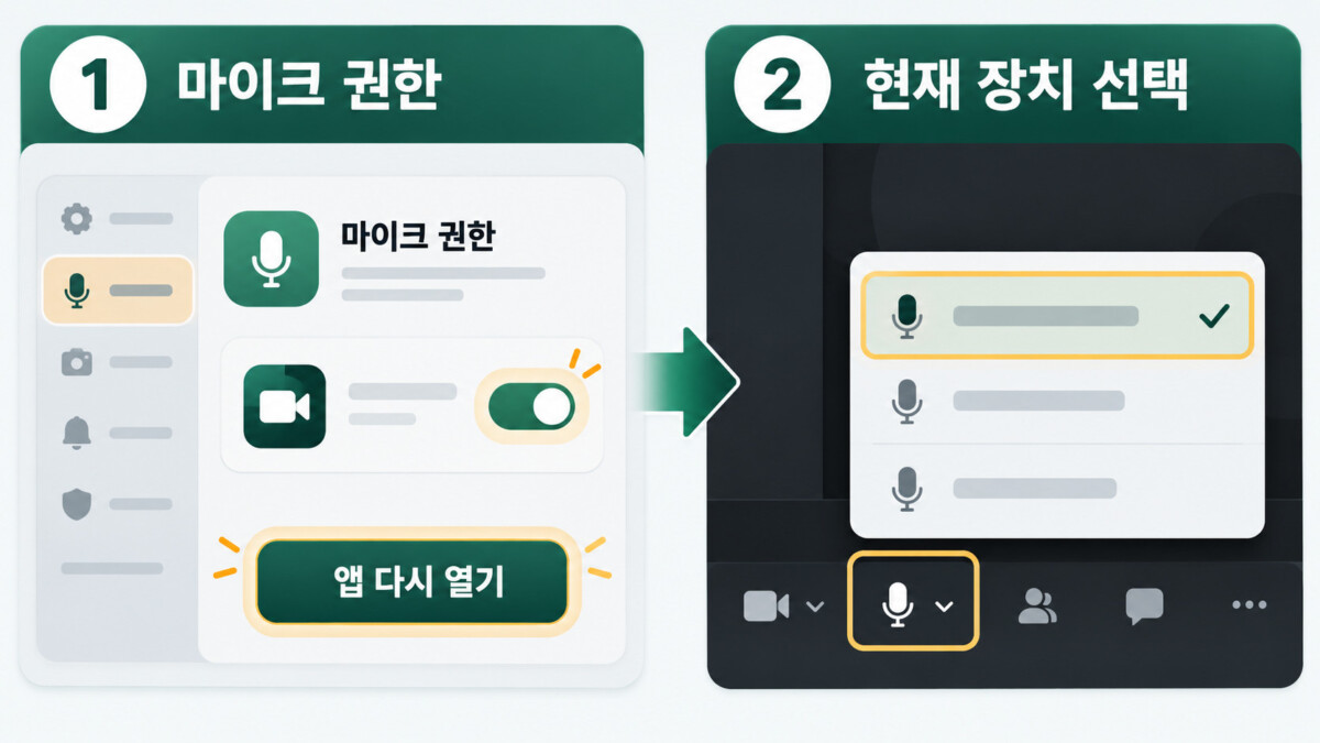 앱별 마이크 권한과 장치 선택