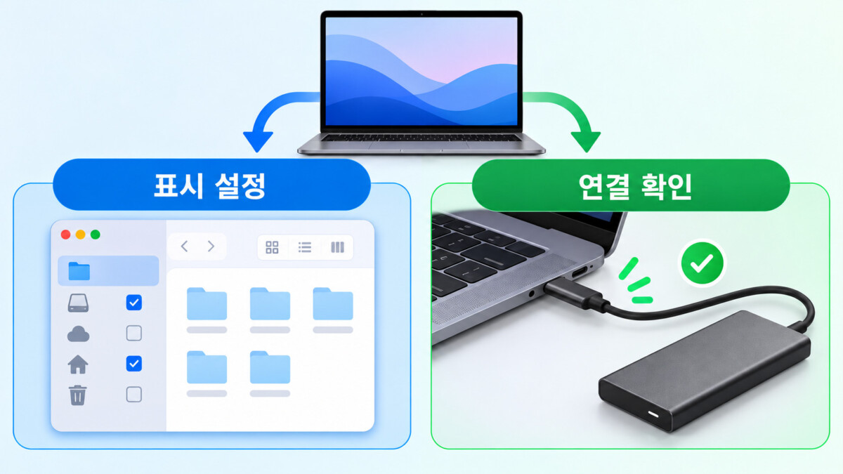 외장 디스크 표시와 연결 구분