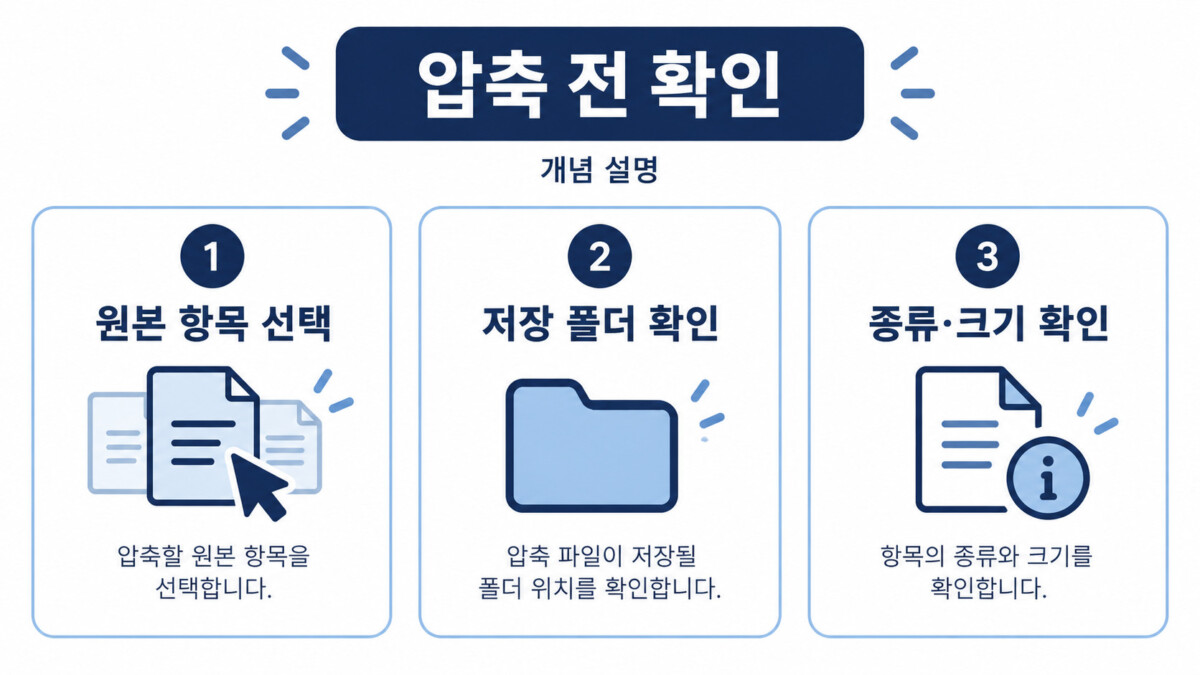 압축 전에 원본·위치·선택 항목 확인