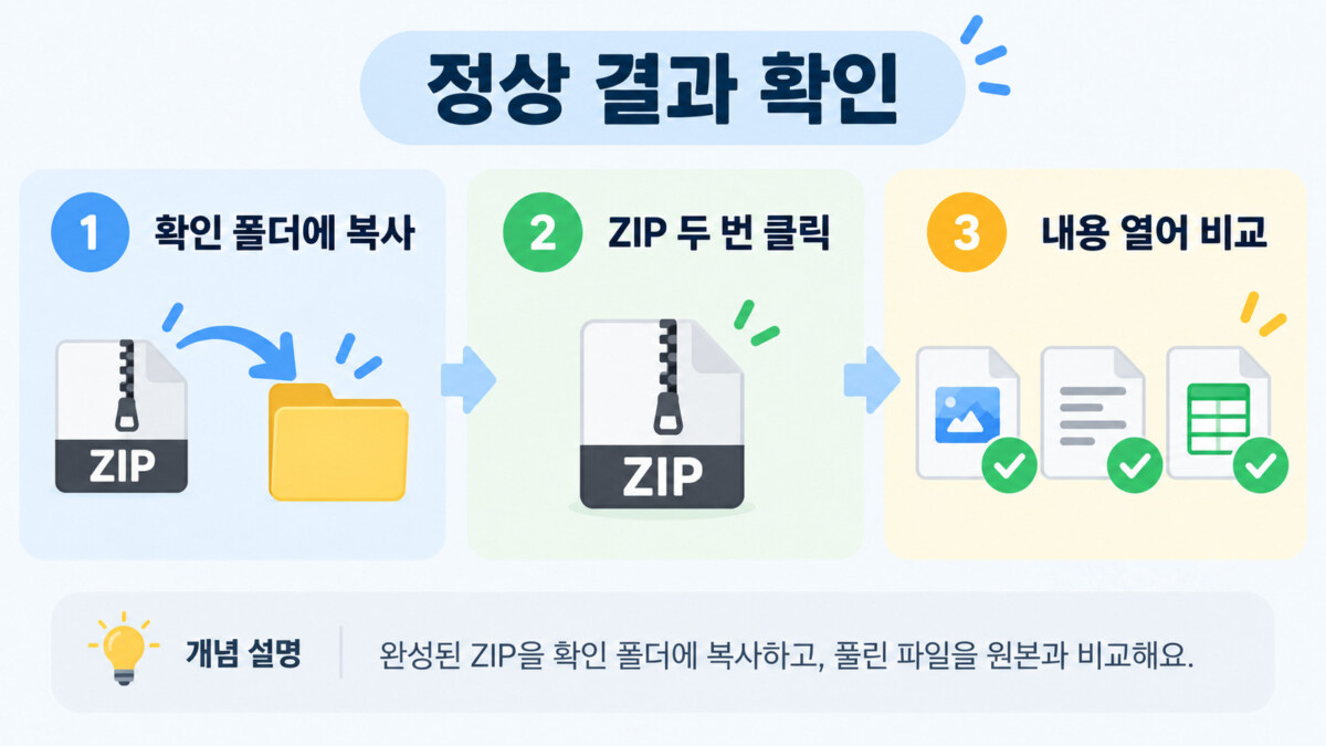 복사본의 압축을 풀고 내용 비교